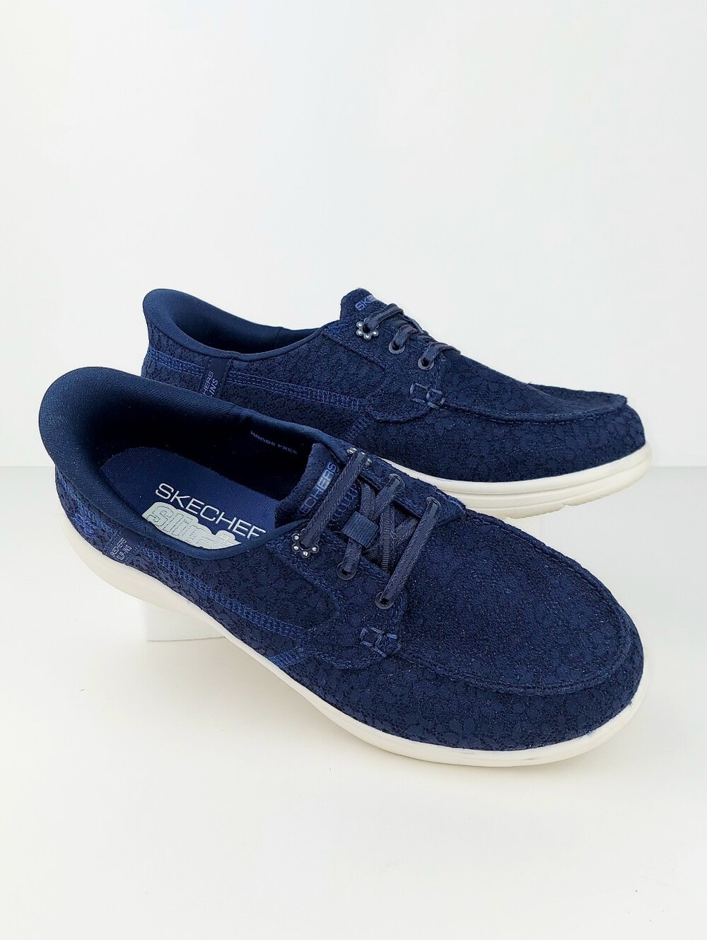 Skechers Slip-ins Hands Free Leilani Navy Lace Boat Shoe Sneakers 9 - Picture 14 of 14